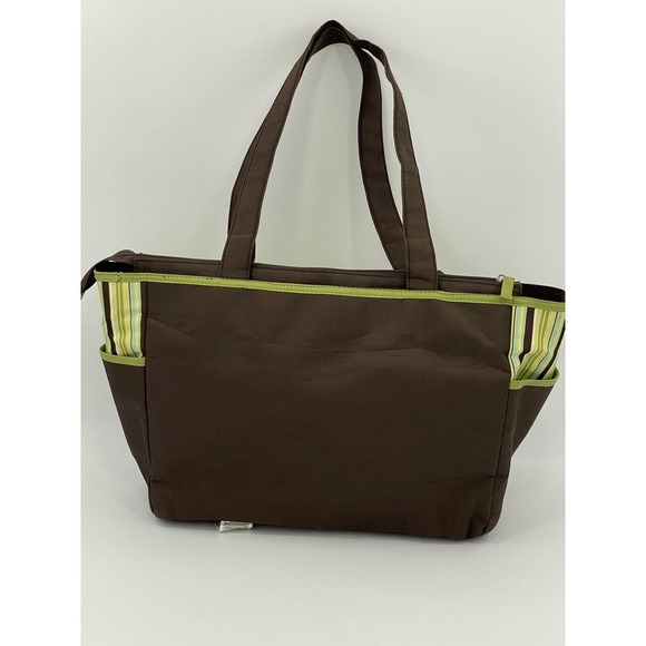 2014 Geoffrey LLC 19 Inch Diaper Bag Baby Tote Bag - Brown w/Green Stripes - Picture 2 of 9